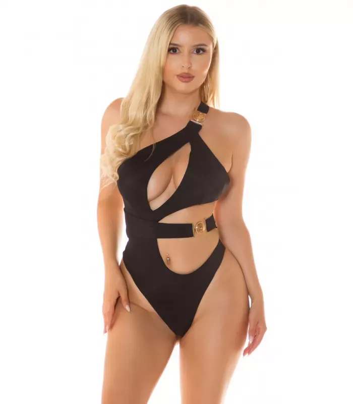 Koucla musta cut-out monokini koristeilla