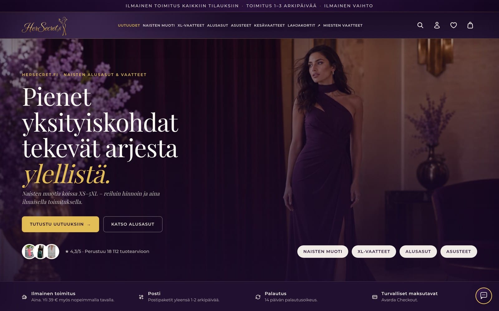 Uuden HerSecret.fi-verkkokaupan etusivu