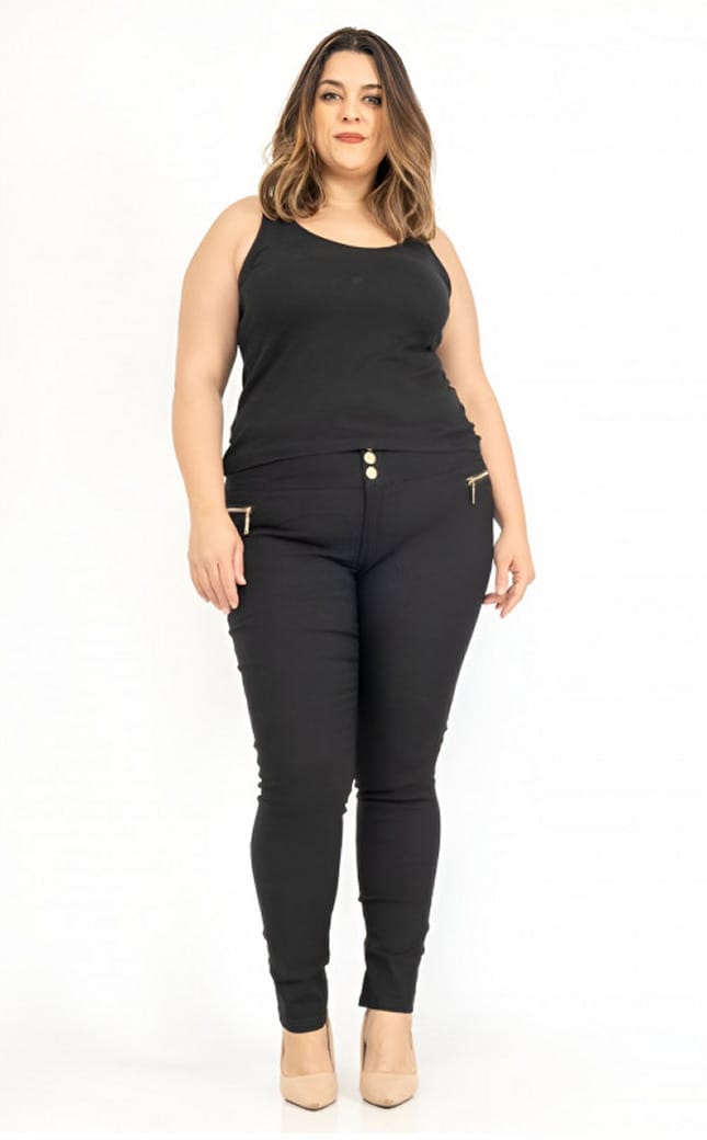 Girl Vivi mustat jeggingsit vetoketjuilla (plus size)