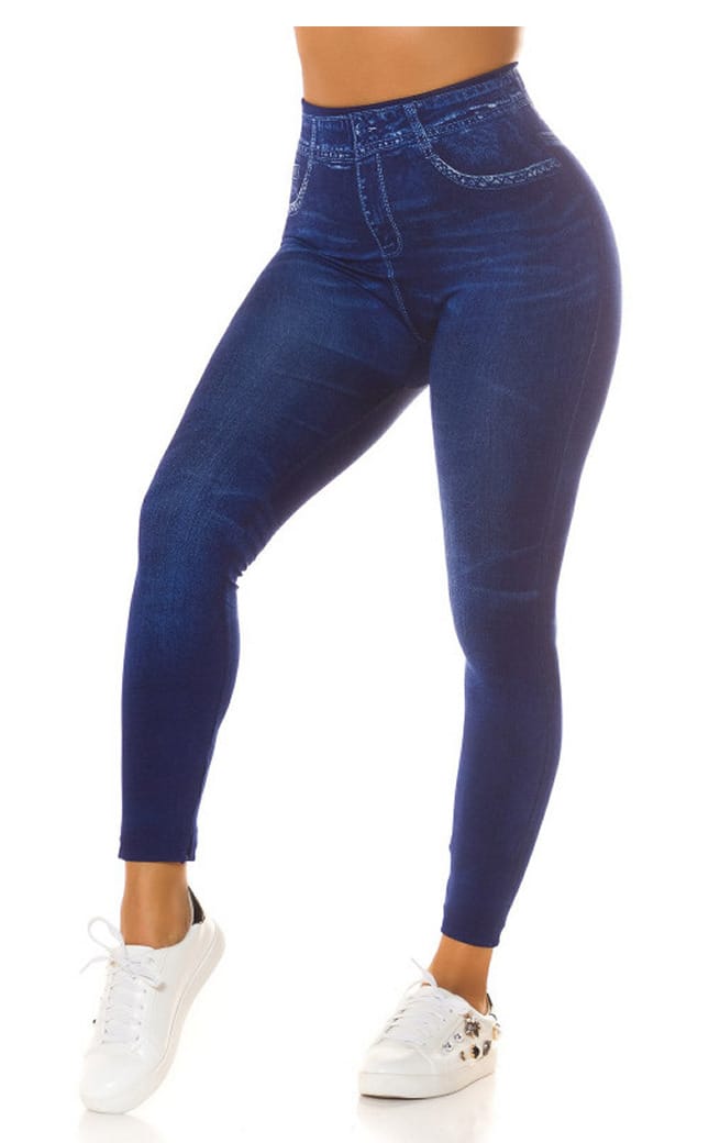 Korkeavyötäröiset siniset basic farkkuleggingsit