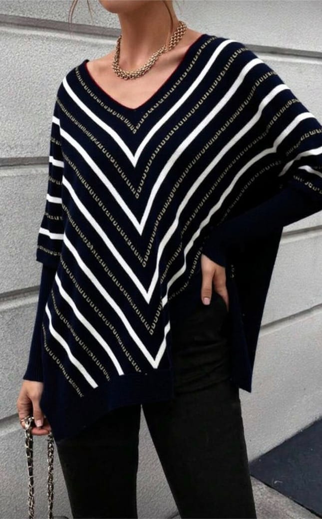 Rosy Days musta oversized neule v-raidoilla