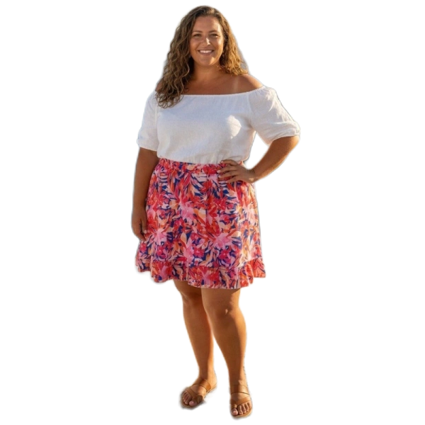 Mily pinkki kukkakuvioinen shortsihame (plus size)