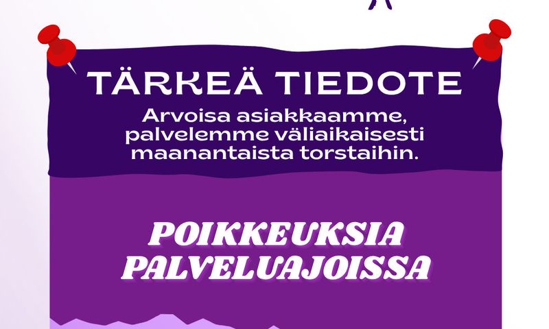Poikkeuksia palveluajoissa elokuussa